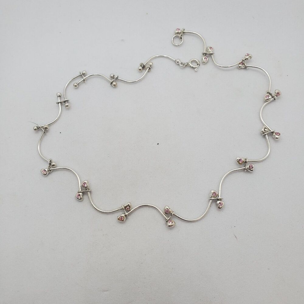 Kids Sterling Silver and Pink CZ Necklace 12" 925